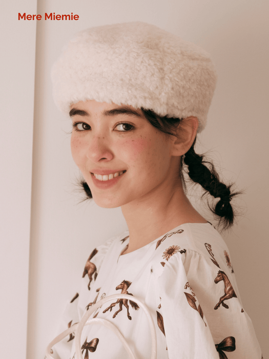 Beret with Ultra-Soft Cream Fleece Texture